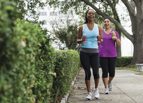 Women walking in park