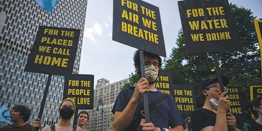 People protesting a court decision on EPA authority